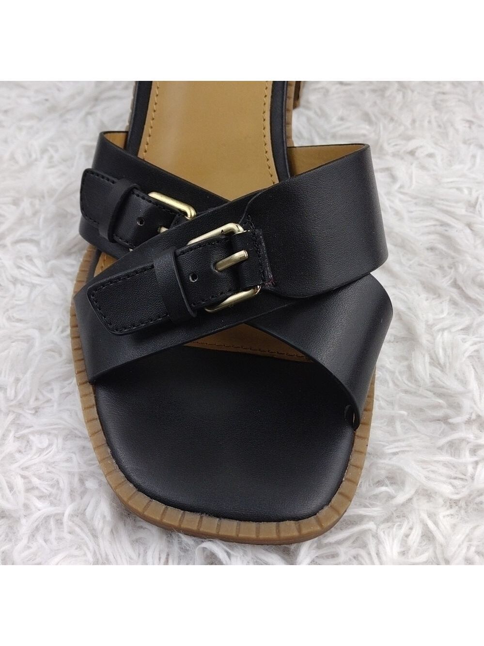 G.H. Bass & Co. Penelope Black Open Toe Ankle Strap Block High Heel Sandal Shoe - Picture 11 of 15